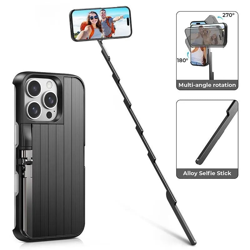 GOVIORA 3-in-1 Selfie Stick iPhone Case – Foldable Bluetooth Stand