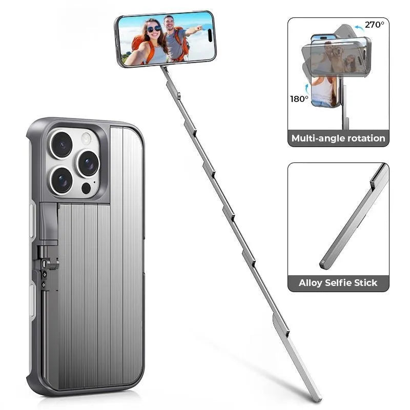 GOVIORA 3-in-1 Selfie Stick iPhone Case – Foldable Bluetooth Stand