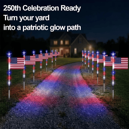 🎆US 8-in-1 Solar American Flag Lights – 8 Modes Patriotic Pathway Decor – IP65 Waterproof Garden Stakes for July 4th & Memorial Day ✨